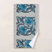blauw antiek bloemenkunst ambachten rustiek bad handdoek (Handdoek)