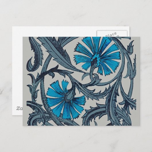  blauw antiek bloemenkunst ambachten rustiek briefkaart (Voorkant / Achterkant)
