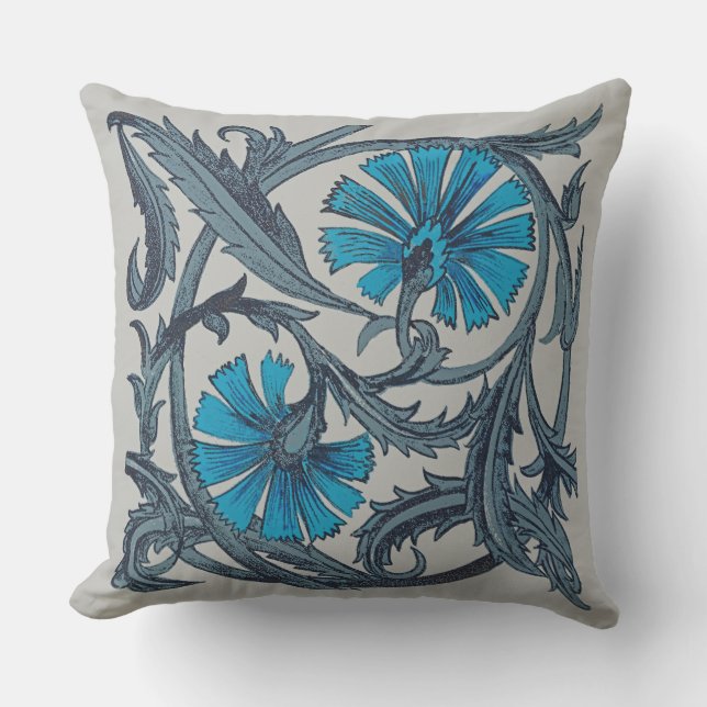  blauw antiek bloemenkunst ambachten rustiek buitenkussen (Voorkant)