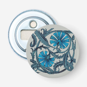  blauw antiek bloemenkunst ambachten rustiek button flesopener