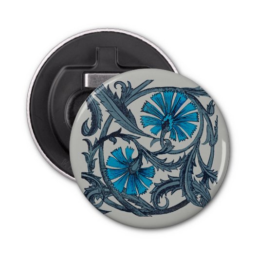  blauw antiek bloemenkunst ambachten rustiek button flesopener (Voorkant)