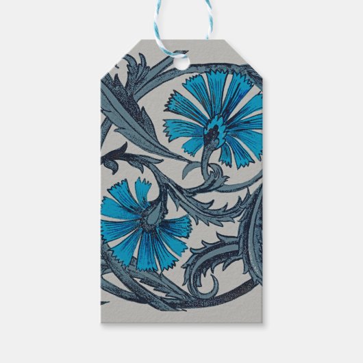  blauw antiek bloemenkunst ambachten rustiek cadeaulabel (Voorkant)