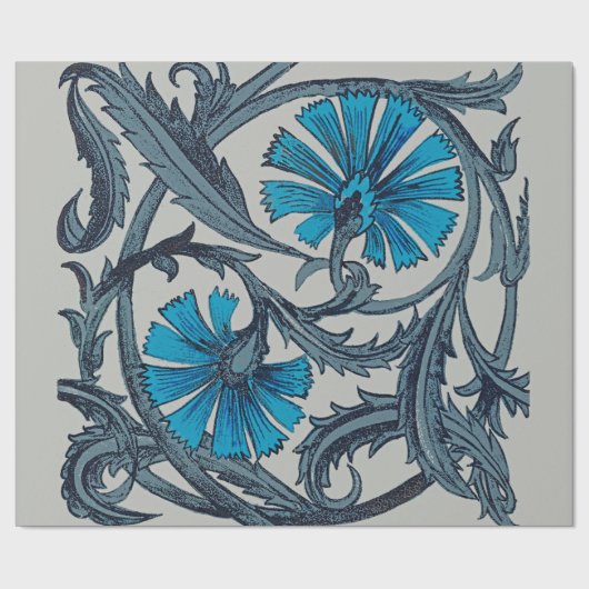  blauw antiek bloemenkunst ambachten rustiek cadeaupapier (Vlak)