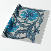  blauw antiek bloemenkunst ambachten rustiek cadeaupapier (Uitgerold)