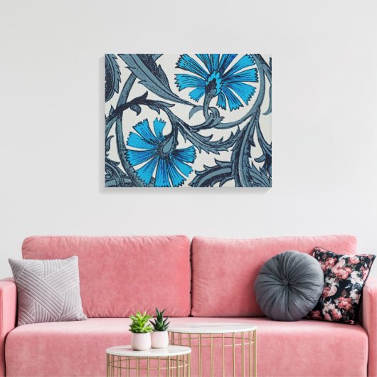 blauw antiek bloemenkunst ambachten rustiek canvas afdruk (Insitu (Woonkamer))