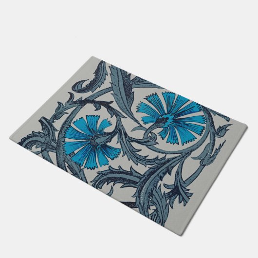  blauw antiek bloemenkunst ambachten rustiek deurmat (Schuin)