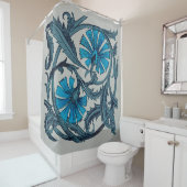  blauw antiek bloemenkunst ambachten rustiek douchegordijn (In situ)