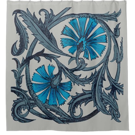  blauw antiek bloemenkunst ambachten rustiek douchegordijn (Voorkant)