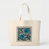 blauw antiek bloemenkunst ambachten rustiek grote tote bag (Voorkant)