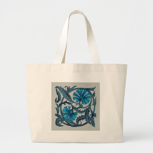 blauw antiek bloemenkunst ambachten rustiek grote tote bag (Voorkant)