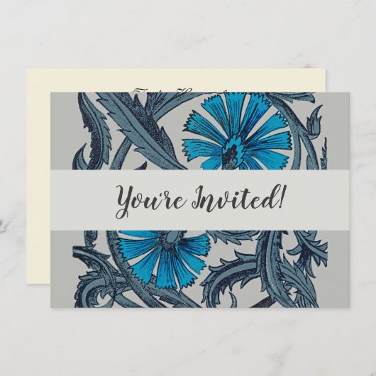  blauw antiek bloemenkunst ambachten rustiek kaart (Voorkant / Achterkant)