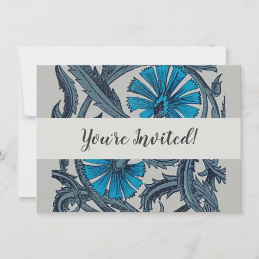  blauw antiek bloemenkunst ambachten rustiek kaart (Voorkant)