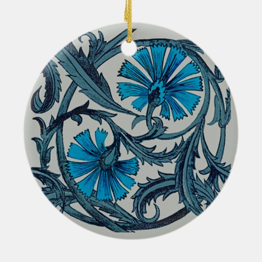 blauw antiek bloemenkunst ambachten rustiek keramisch ornament (Achterkant)