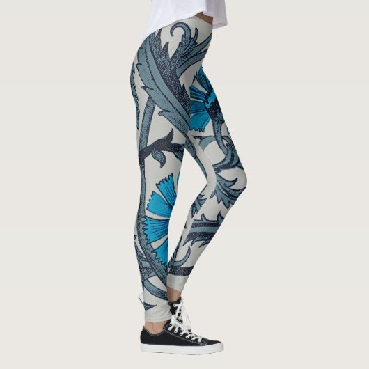  blauw antiek bloemenkunst ambachten rustiek leggings (Rechts)