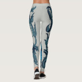  blauw antiek bloemenkunst ambachten rustiek leggings (Achterkant)
