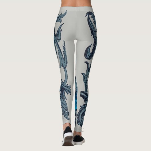  blauw antiek bloemenkunst ambachten rustiek leggings (Achterkant)