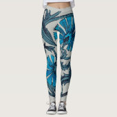  blauw antiek bloemenkunst ambachten rustiek leggings (Voorkant)