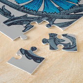 blauw antiek bloemenkunst ambachten rustiek legpuzzel (Zijkant)