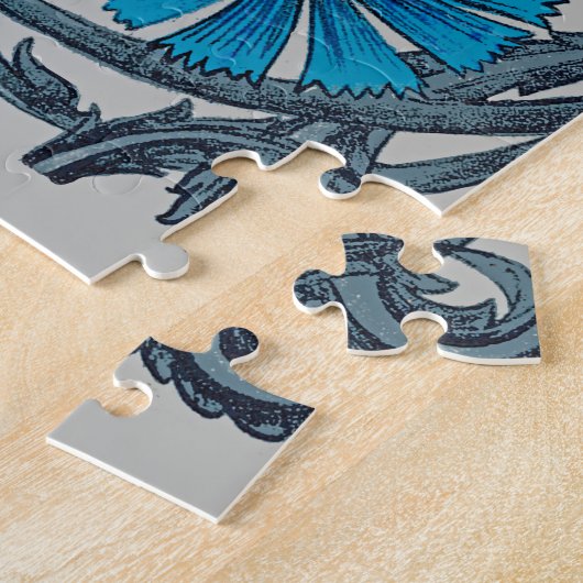  blauw antiek bloemenkunst ambachten rustiek legpuzzel (Zijkant)