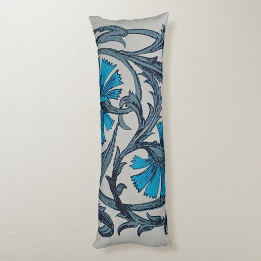 blauw antiek bloemenkunst ambachten rustiek lichaamskussen (Achterkant (Verticaal))
