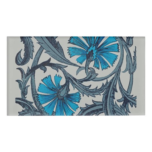  blauw antiek bloemenkunst ambachten rustiek naambadge (Voorkant)
