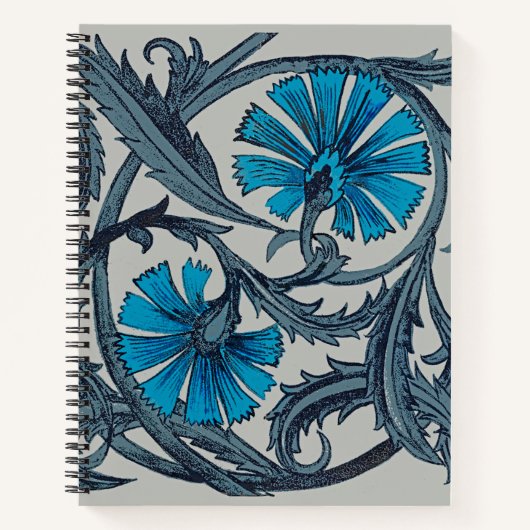 blauw antiek bloemenkunst ambachten rustiek notitieboek (Voorkant)