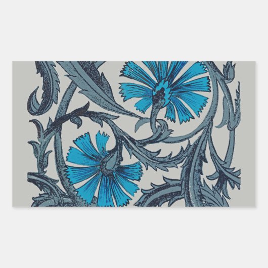  blauw antiek bloemenkunst ambachten rustiek rechthoekige sticker (Voorkant)