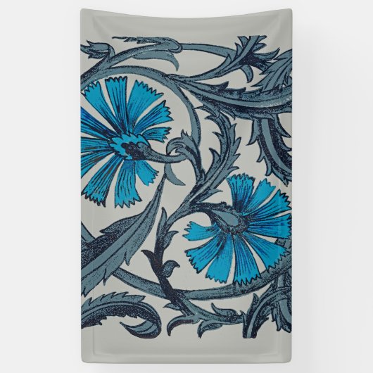 blauw antiek bloemenkunst ambachten rustiek spandoek (Verticaal)