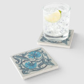 blauw antiek bloemenkunst ambachten rustiek stenen onderzetter (Zijkant)