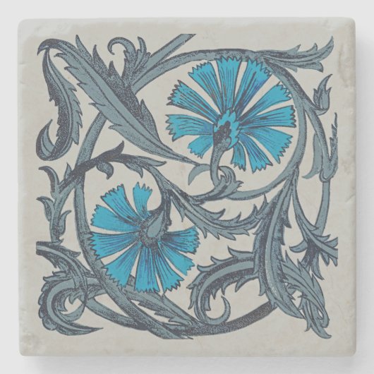 blauw antiek bloemenkunst ambachten rustiek stenen onderzetter (Voorkant)