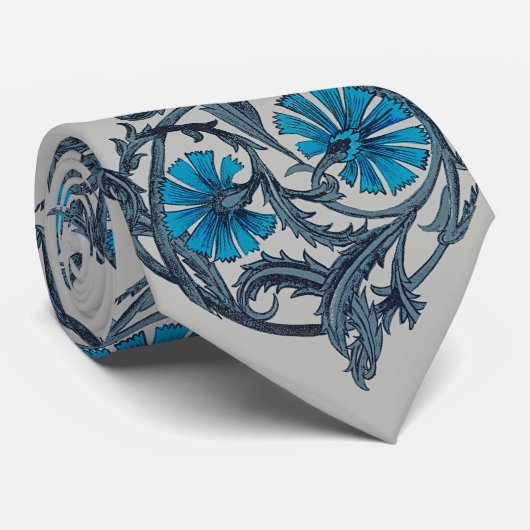  blauw antiek bloemenkunst ambachten rustiek stropdas (Opgerold)