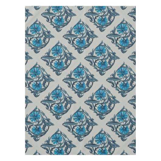  blauw antiek bloemenkunst ambachten rustiek tafelkleed (Voorkant)