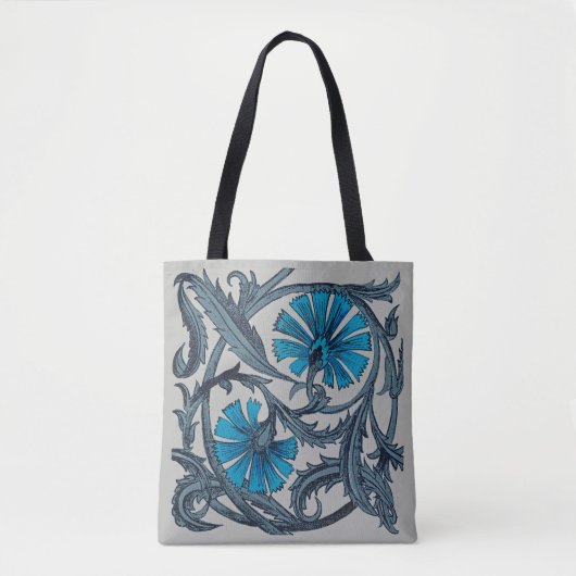 blauw antiek bloemenkunst ambachten rustiek tote bag (Voorkant)