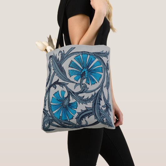 blauw antiek bloemenkunst ambachten rustiek tote bag (Dichtbij)