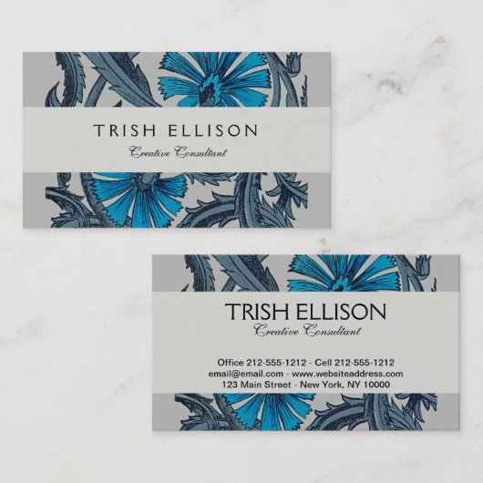  blauw antiek bloemenkunst ambachten rustiek visitekaartje (Voorkant / Achterkant)