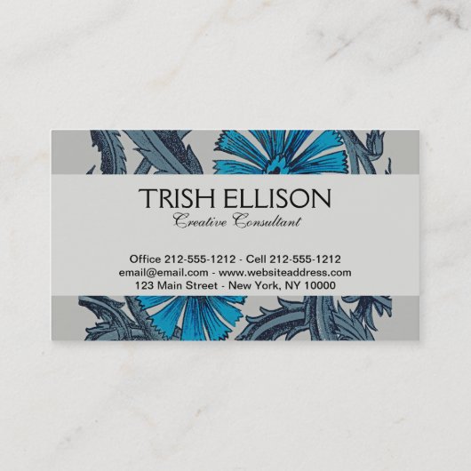  blauw antiek bloemenkunst ambachten rustiek visitekaartje (Achterkant)