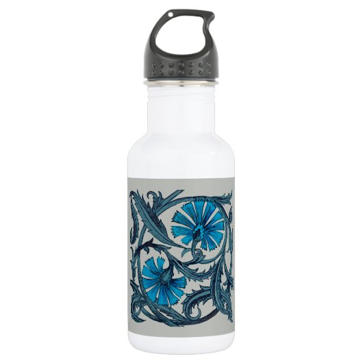  blauw antiek bloemenkunst ambachten rustiek waterfles  (Voorkant)