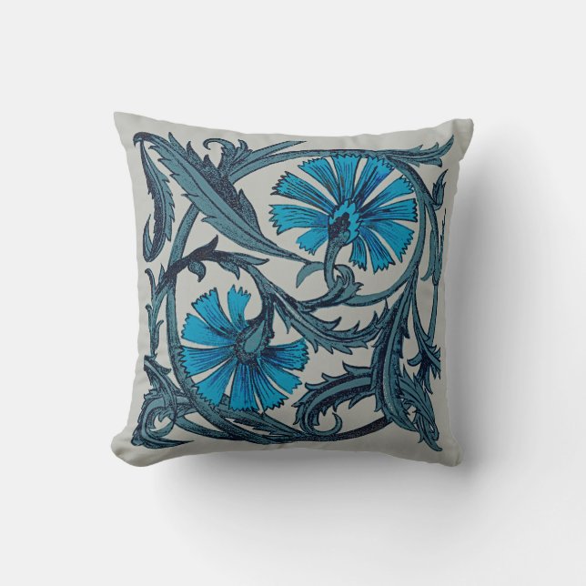 Blauw antiek bloemkunst roestig tegeldecor kussen (Voorkant)