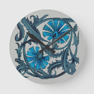 Blauw antiek bloemkunst roestig tegeldecor ronde klok