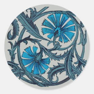 Blauw antiek bloemkunst roestig tegeldecor ronde sticker