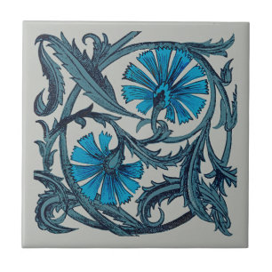 Blauw Antiek Bloemkunst roestig Tegeldecor Tegeltje