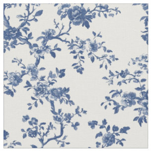 Blauw Antiek Bloemmotief Toile Stof