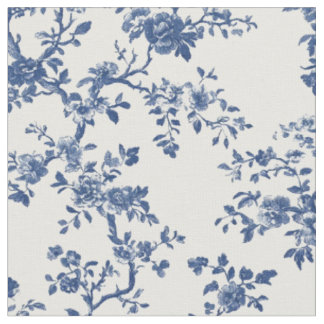 Blauw Antiek Bloemmotief Toile Stof