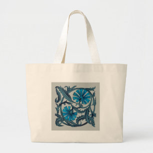  blauw antiek bloemontwerp voor grafische doeleind grote tote bag