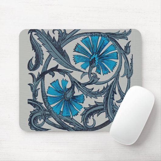  blauw antiek bloemontwerp voor grafische doeleind muismat (Met muis)