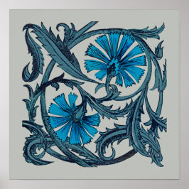  blauw antiek bloemontwerp voor grafische doeleind poster