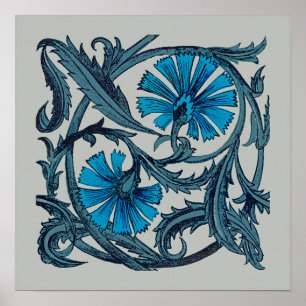 blauw antiek bloemontwerp voor grafische doeleind poster
