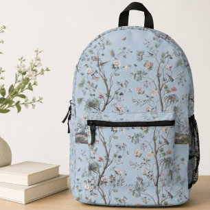 Blauw antiek bloempatroon bedrukte rugzak