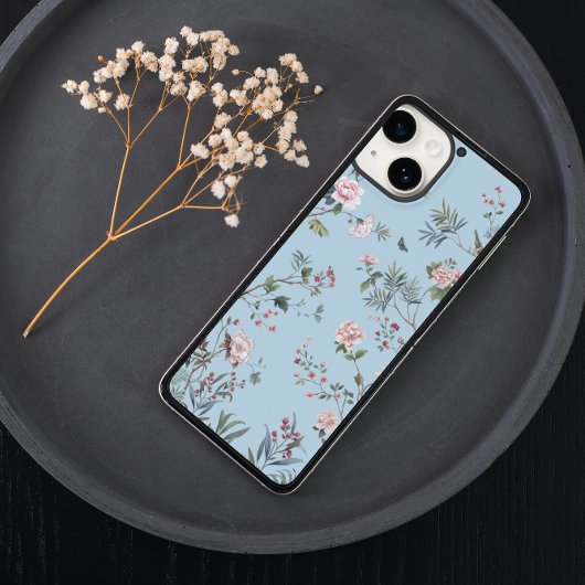 Blauw antiek bloempatroon Case-Mate iPhone case