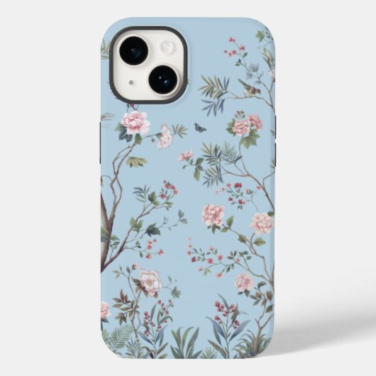 Blauw antiek bloempatroon Case-Mate iPhone case (Achterkant)
